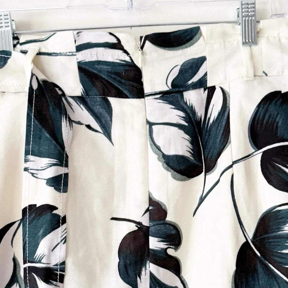 Ann Taylor Ivory Teal Leaves Linen Blend Tie Waist Pencil Skirt Size 8 Petite - Picture 10 of 16